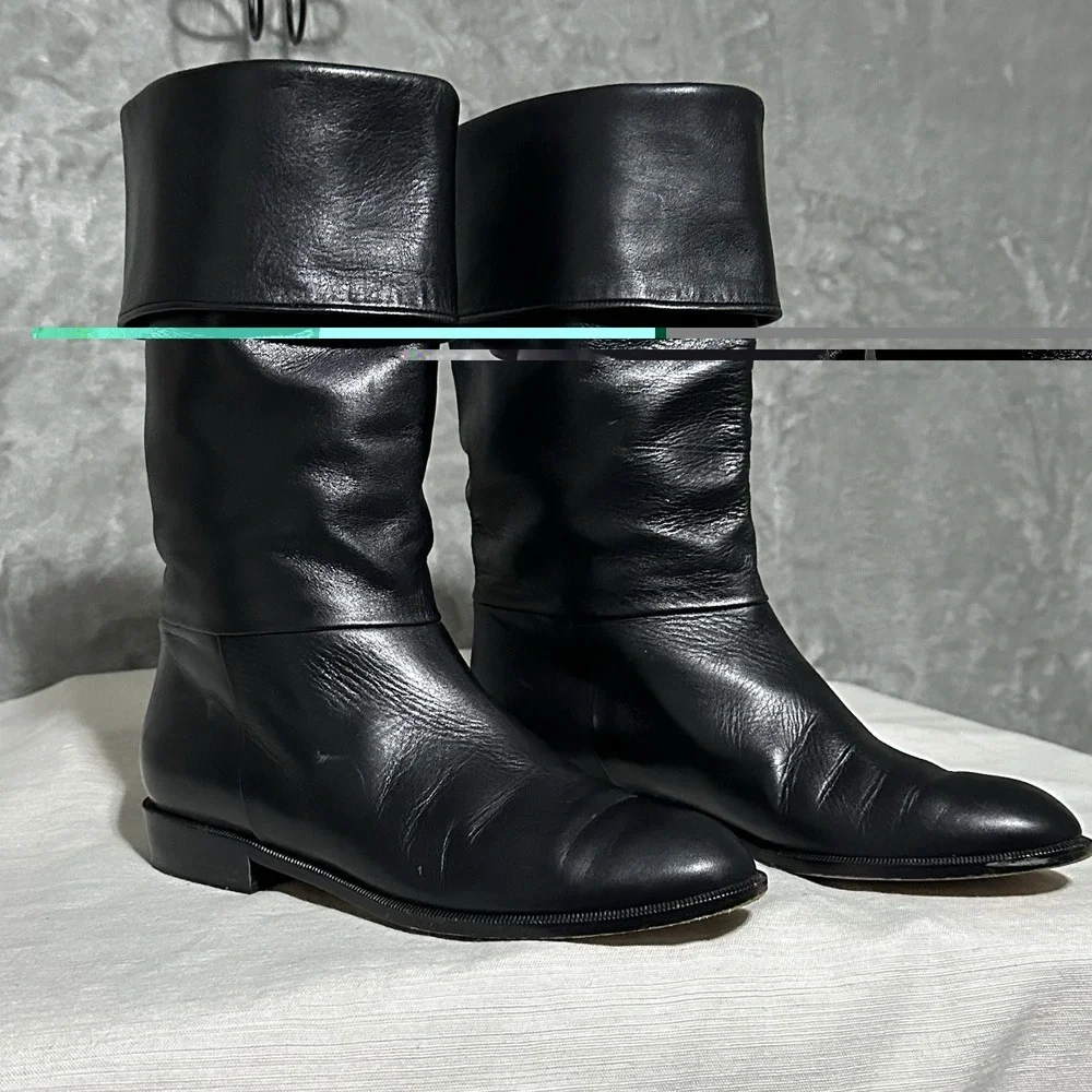 Bruno Magli Black Leather Mid Calf Dress Boots Womens 5.5B Baccara Made In Italy